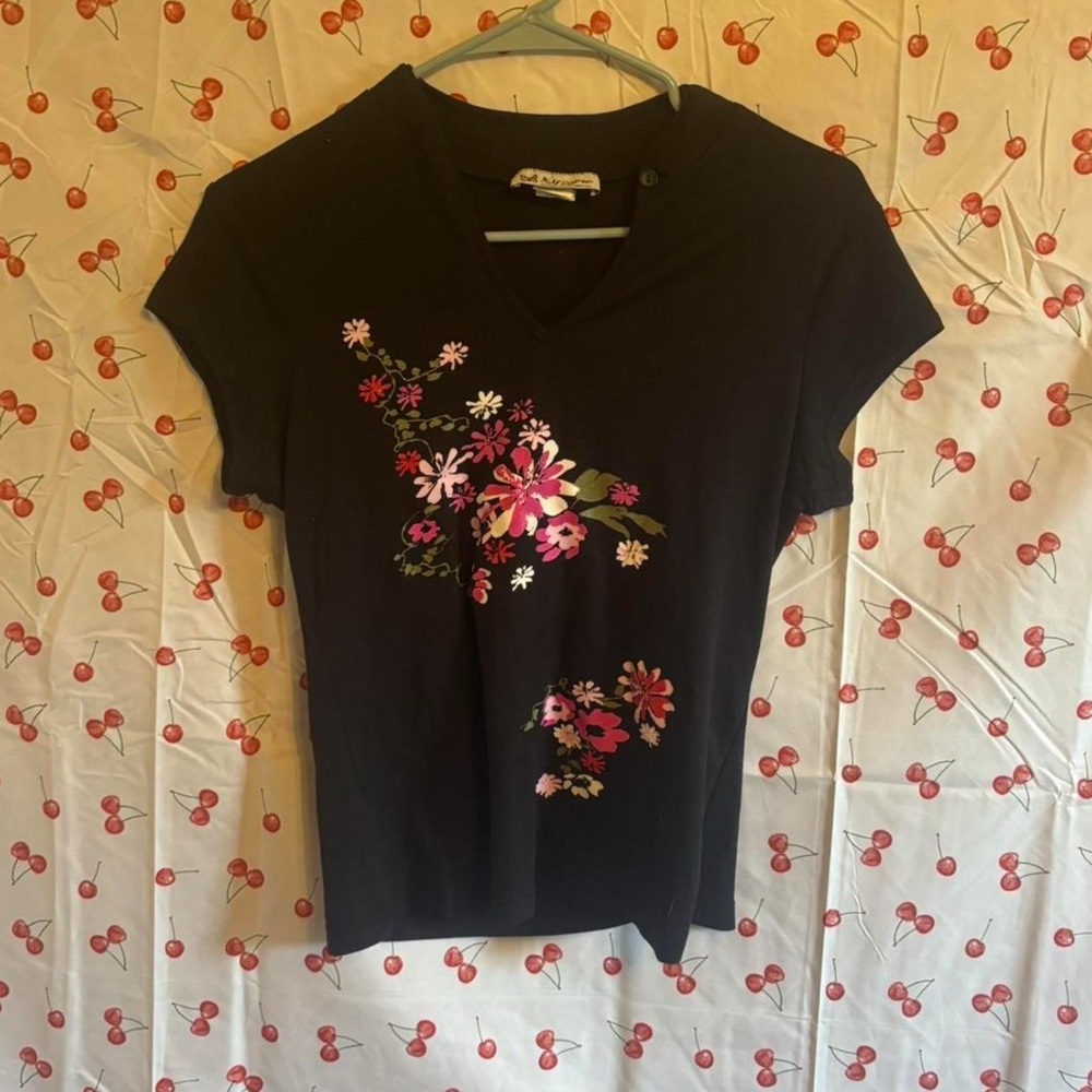 Self Esteem Black Top with Pink Floral Design